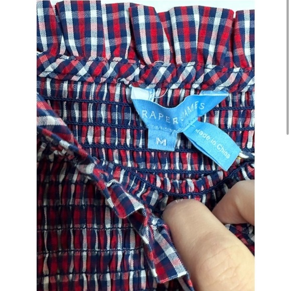 Draper James Deana Smocked Top in Blue and Red Picnic Plaid - Picture 3 of 4